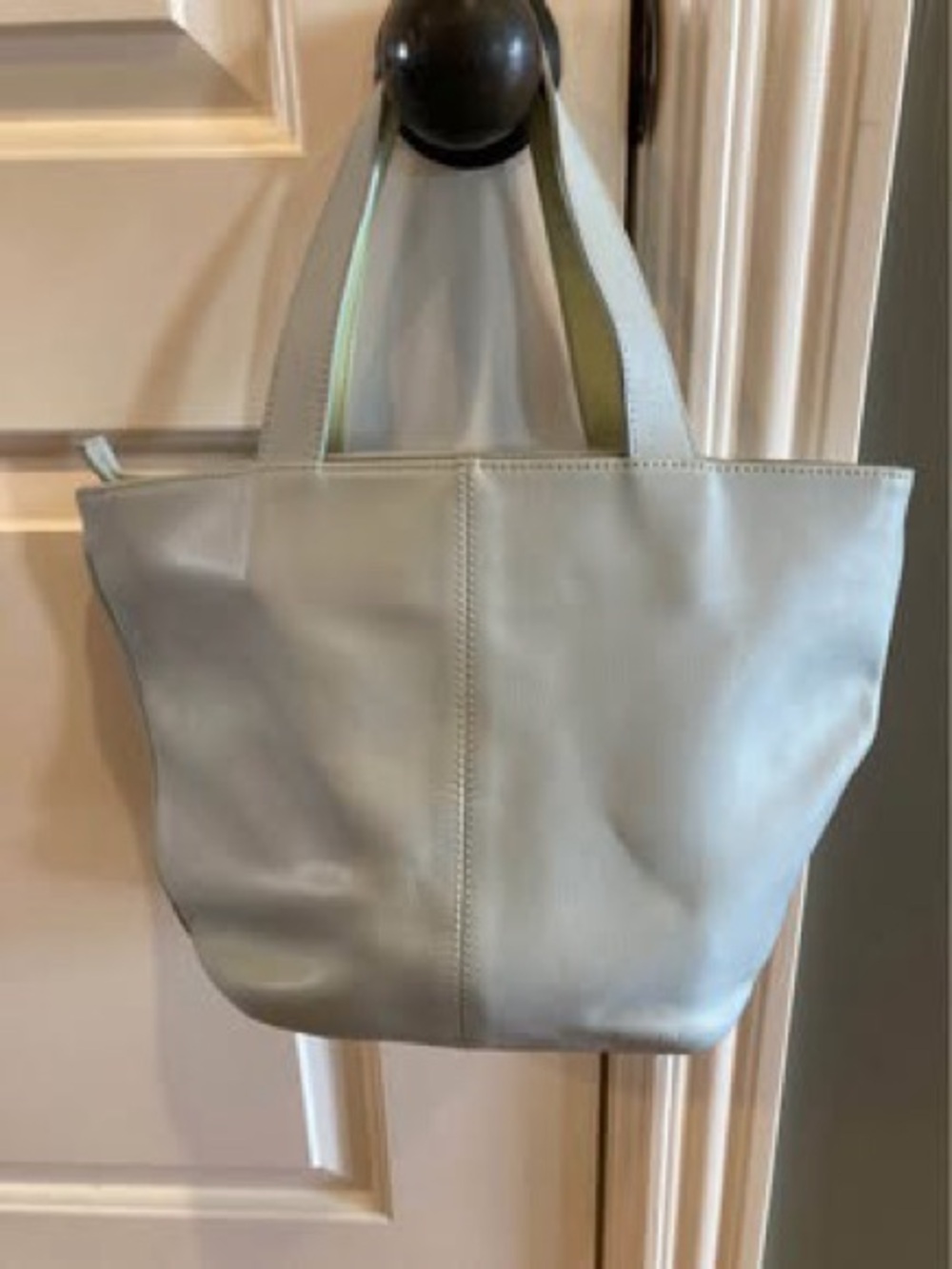 Classic Italian Leather Bag in Light Blue with Contrast Pale Green